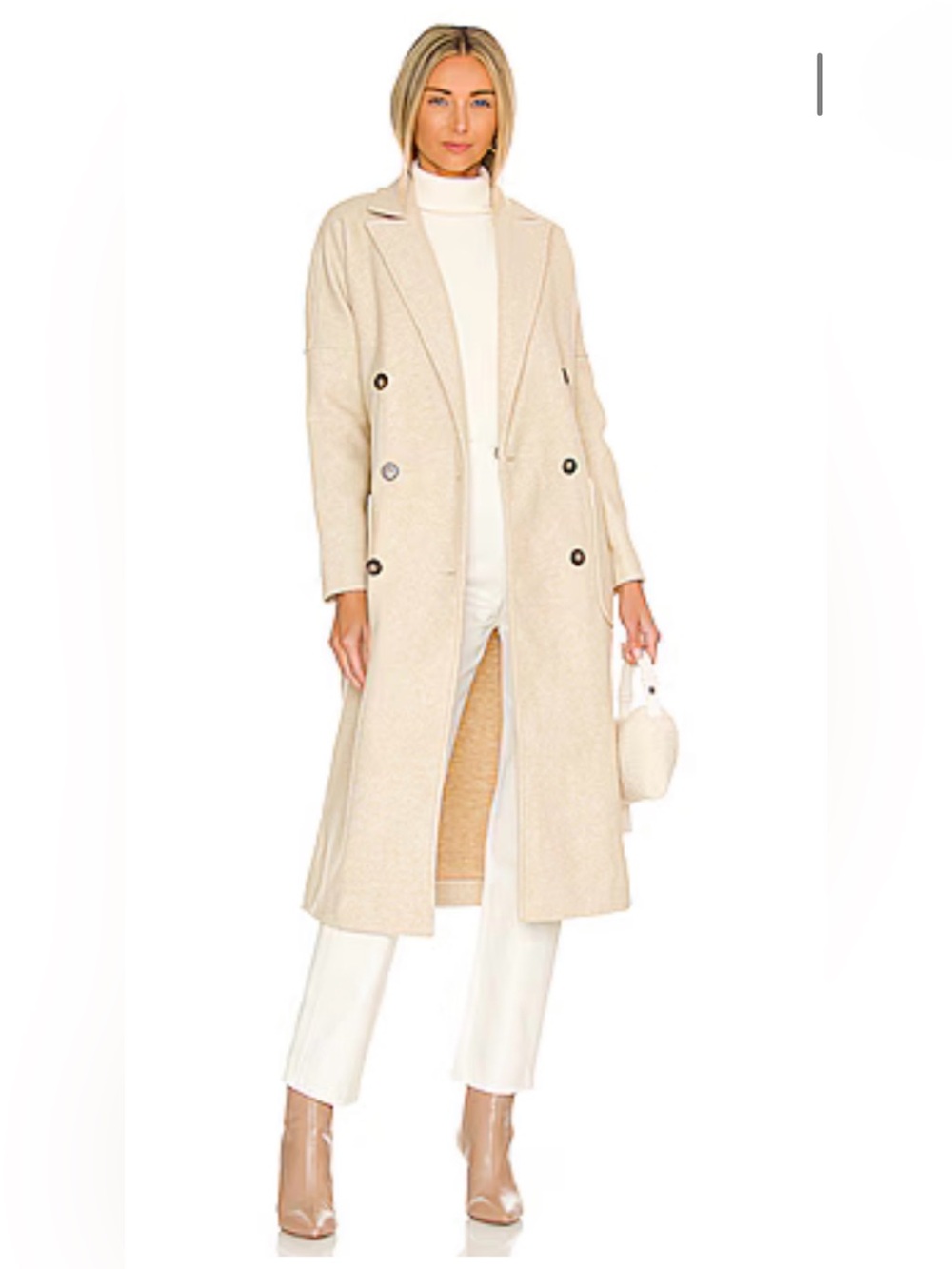 Cream Long Double-Breasted Coat